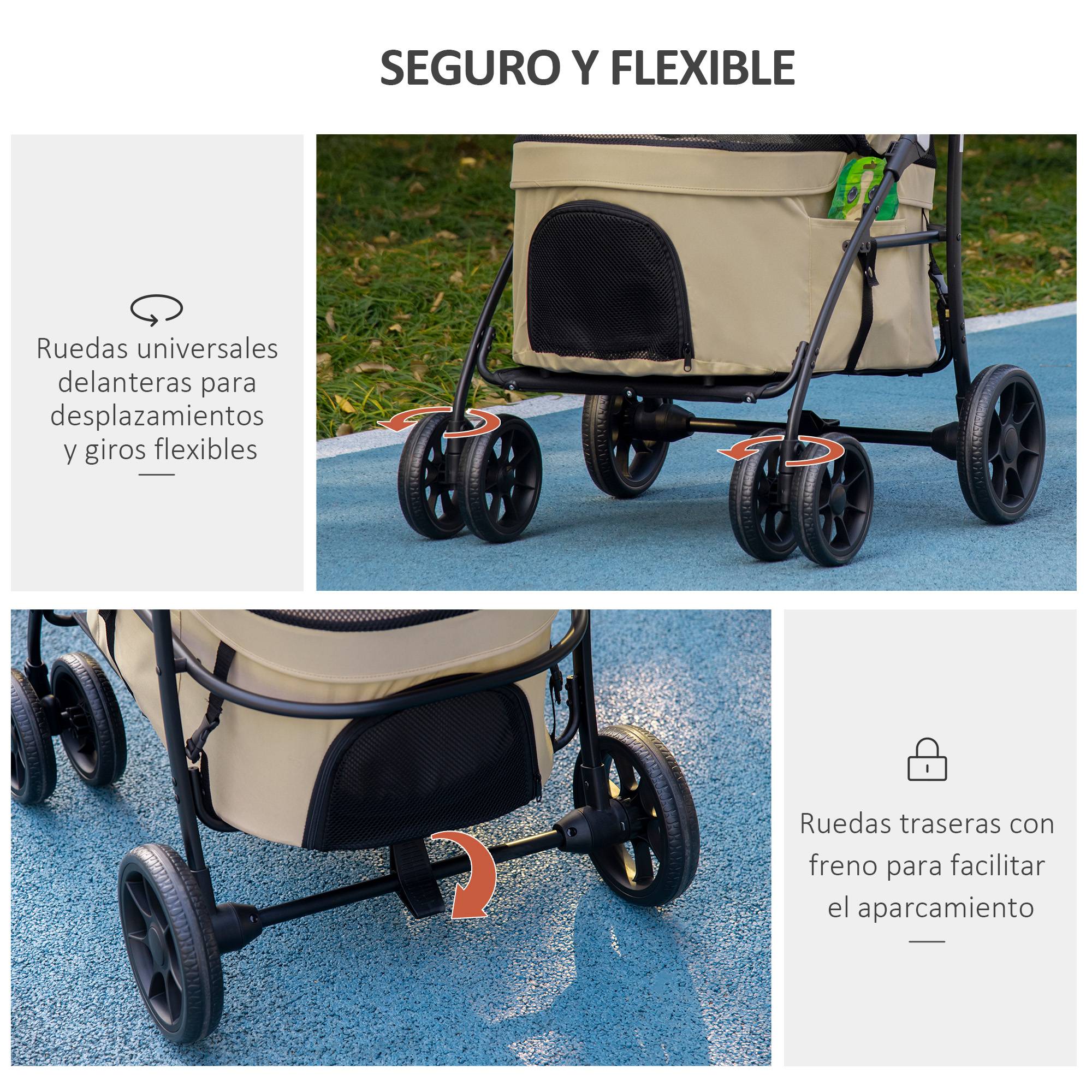 Poussette pour chien acier nacelle détachable pliable avec coussin 81x68x98cm kaki - ComfortXL Outdoor Living - Image 8