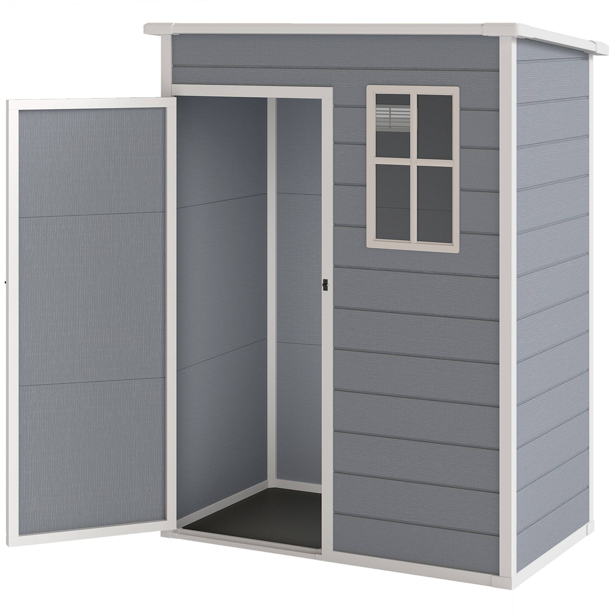 Abri de jardin plastique 1,14 m² 151x92x193 cm toit monopente plancher fenêtre gris cabane jardin rangement extérieur - Image 2