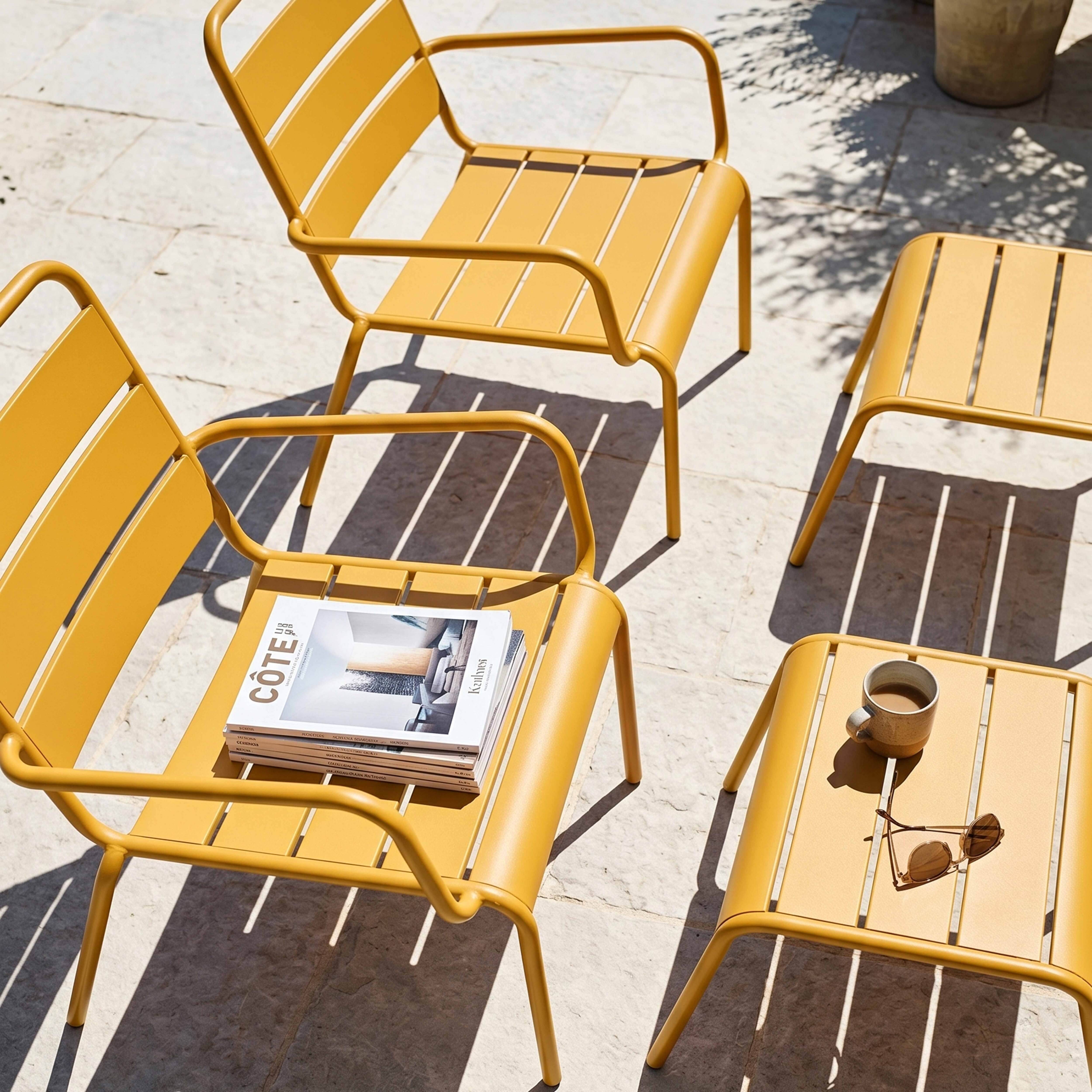 Oviala - Lot de 2 fauteuils relax avec repose-pieds en métal jaune Palavas - Oviala - Imagen 3