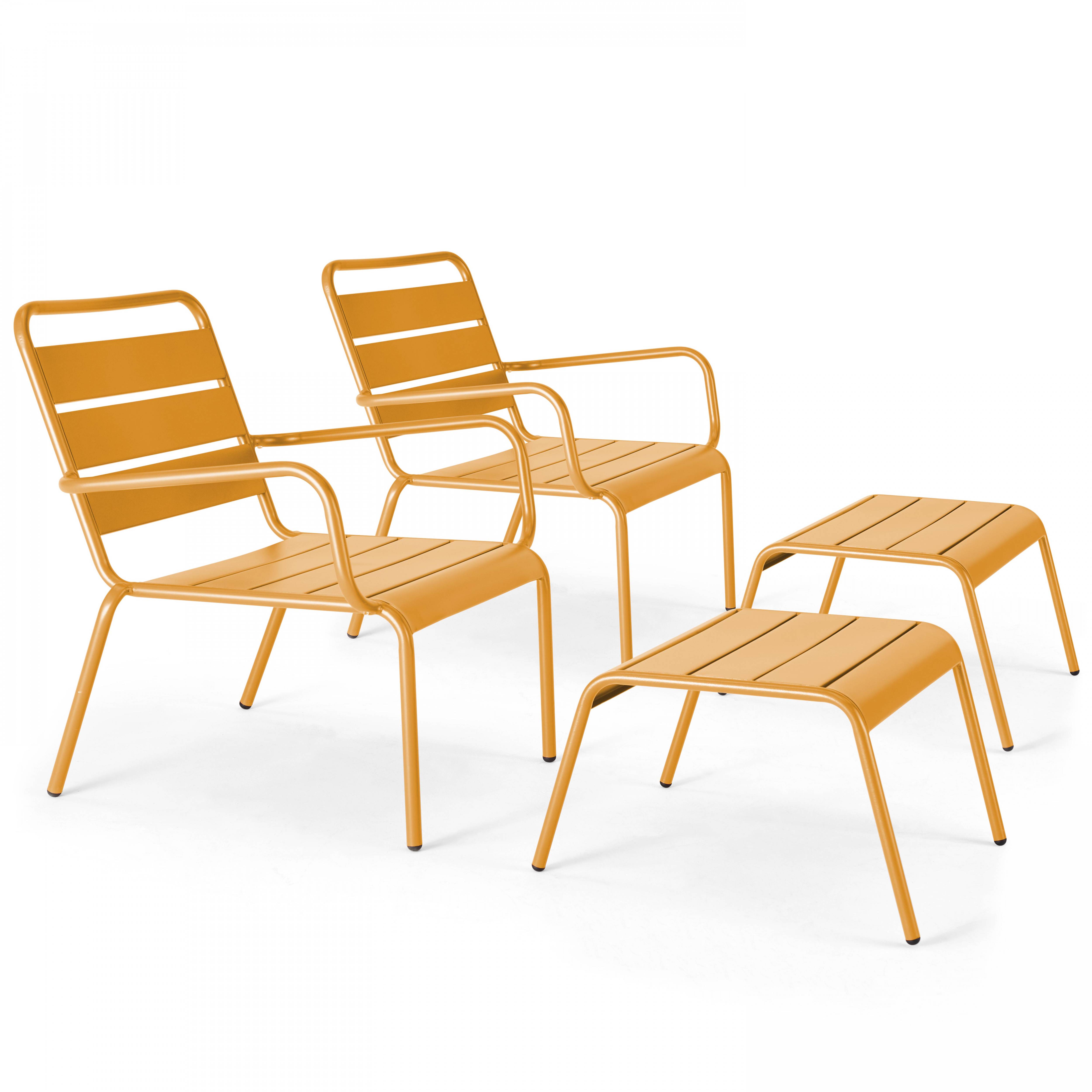 Oviala - Lot de 2 fauteuils relax avec repose-pieds en métal jaune Palavas - Oviala - Imagen 1