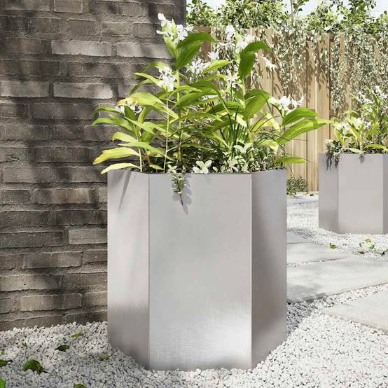 Jardinière hexagonale acier inoxydable argent 46 x 40 x 45 cm - PANGIVO - Image 1