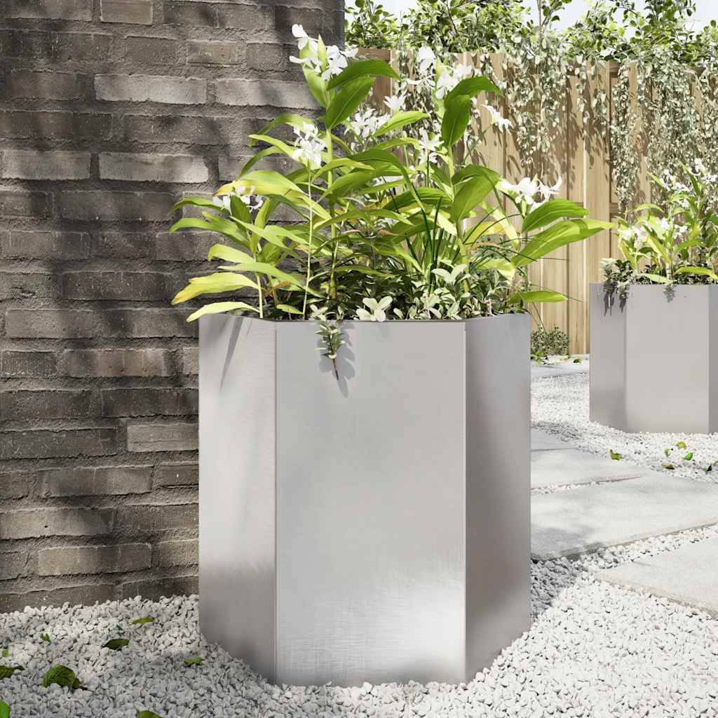 Jardinière hexagonale acier inoxydable argent 46 x 40 x 45 cm - PANGIVO - Image 1