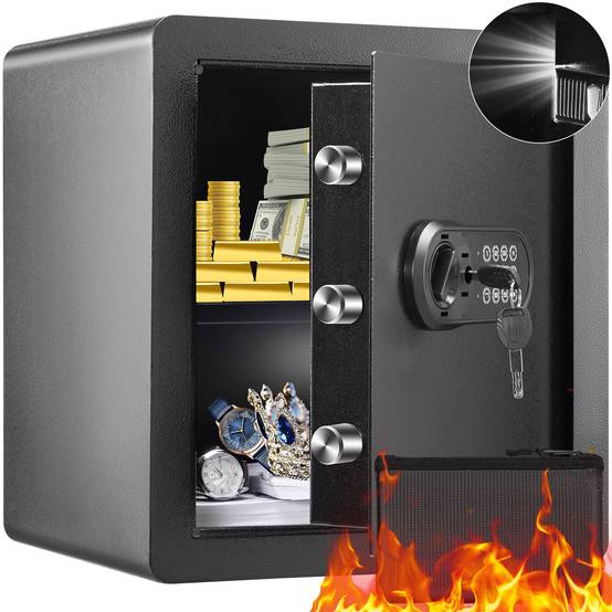VEVOR Coffre-fort numérique 51L, 2 types déverrouillage mot de passe/clés, acier anti-effraction, alarme. - Image 1