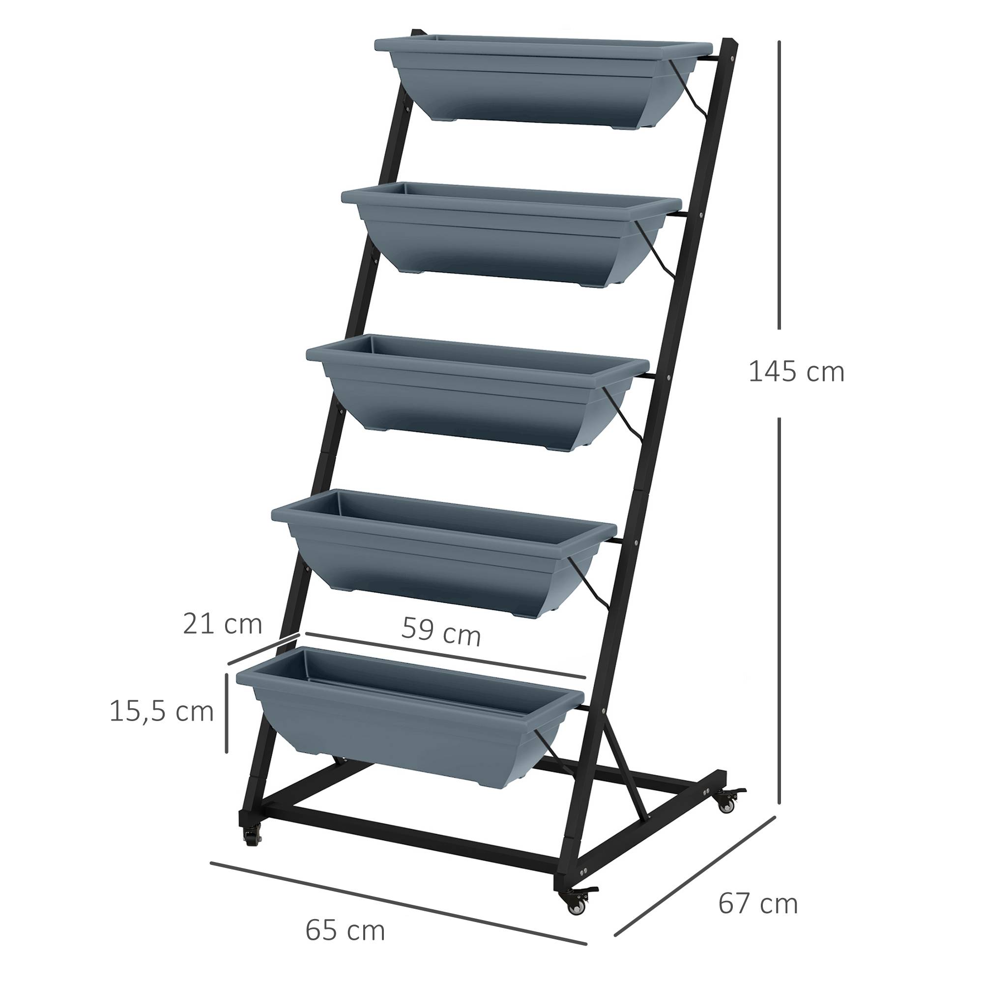Escalier plantes, étagère, empilable, résistant intempéries, 65x67x145 cm, gris + noir - Image 5