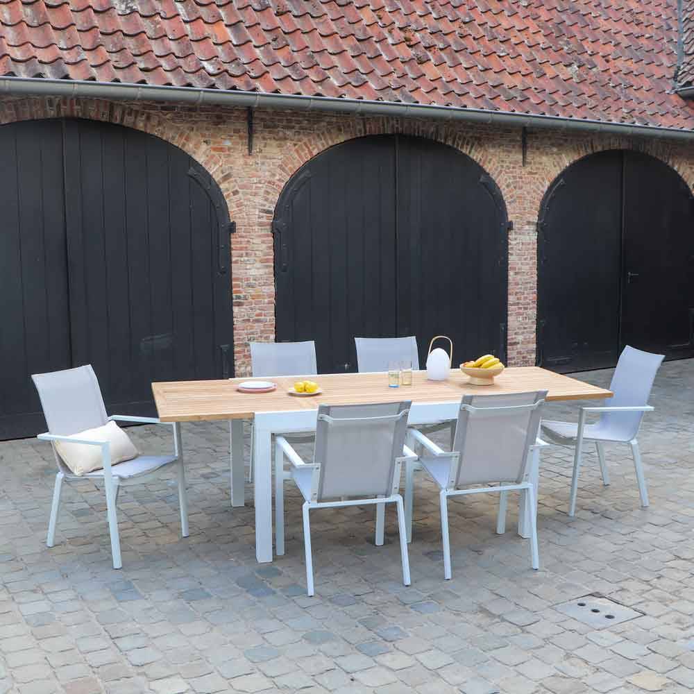Wilsa Garden - Ensemble de jardin aluminium 6/10P teck extensible BALITECK avec 6 fauteuils - Imagen 1