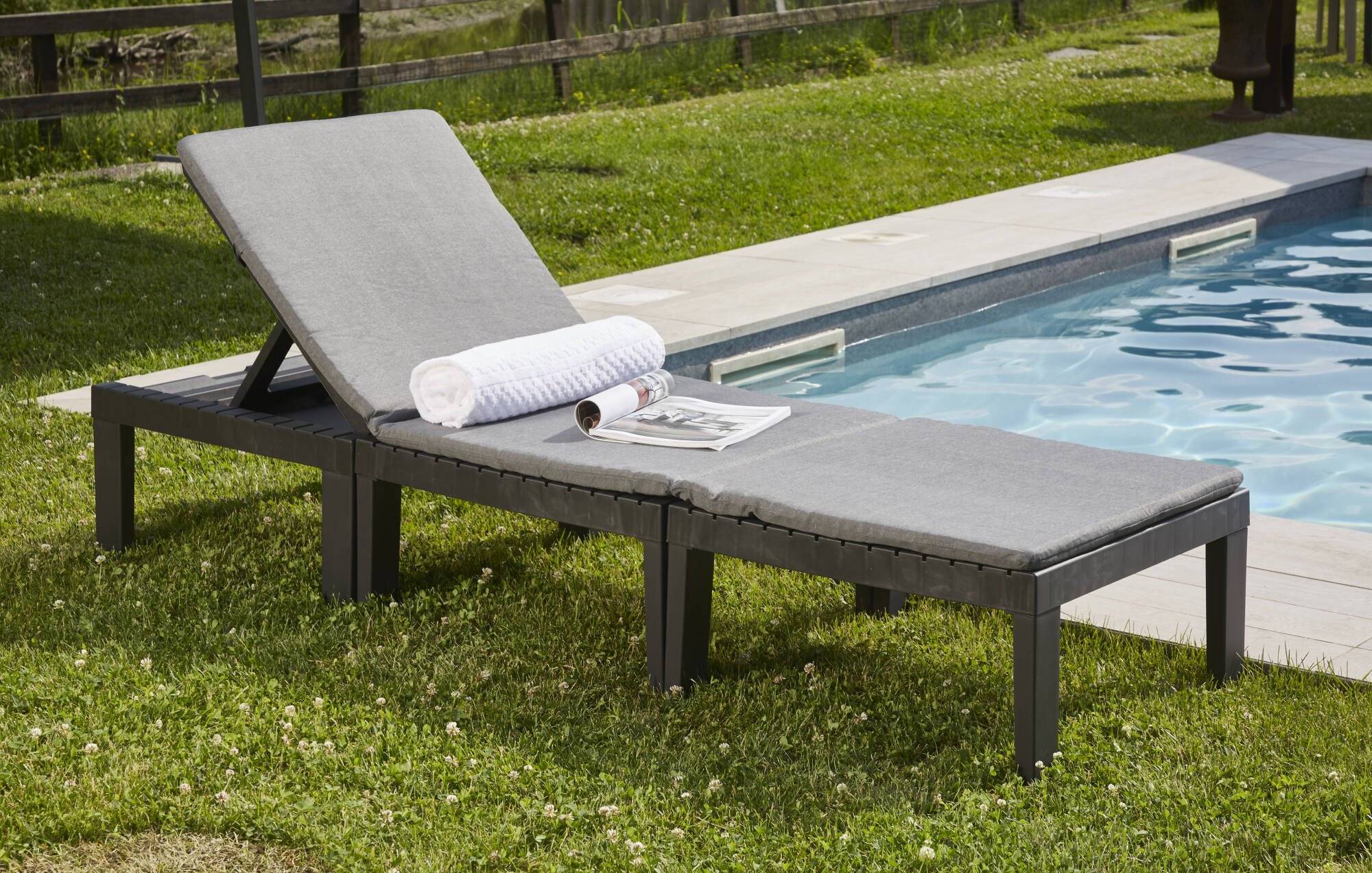 Dmora - Salon d'extérieur Dbaggi, Composition de jardin avec 2 sièges avec dossier et 1 module multifonction, Lounge avec coussins, Anthracite - Dmora - Imagen 4