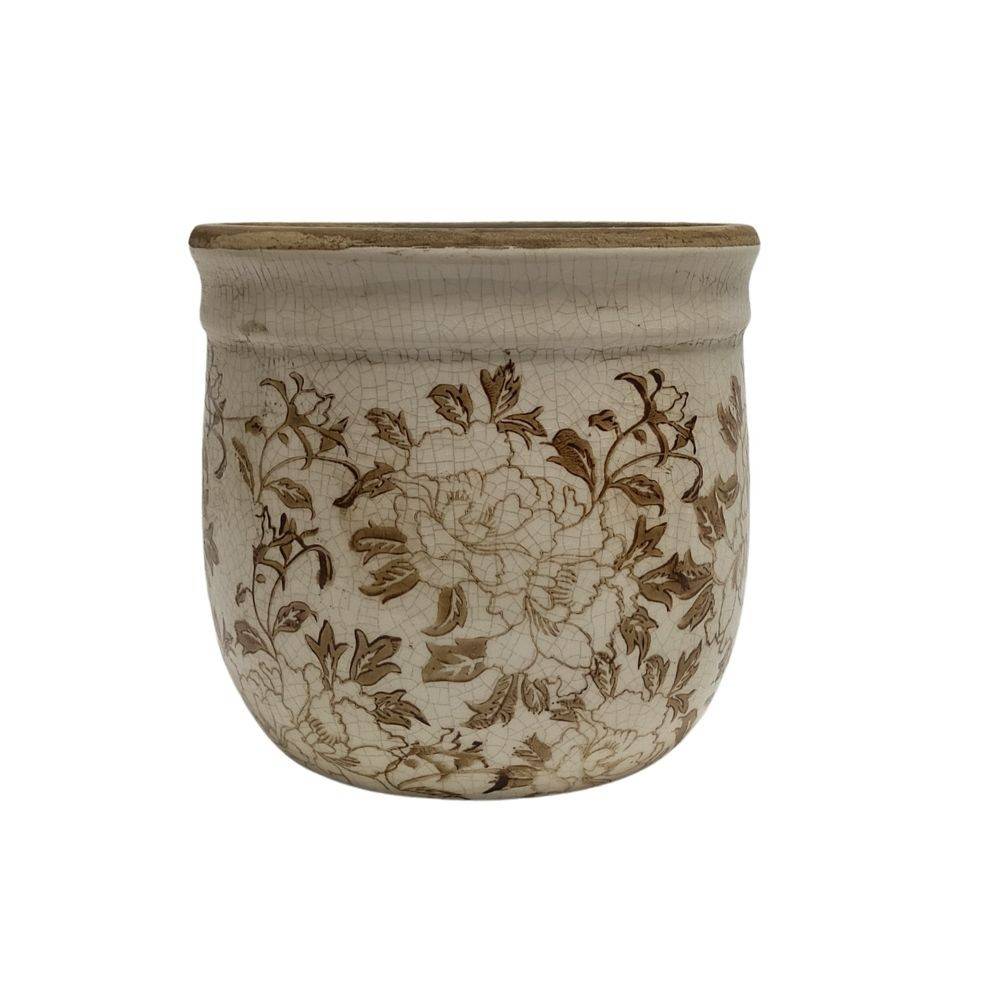 Chemin De Campagne - Cache-pot rond "Fleurs Marron" céramique Ø.17 x Ht.15,5 cm Chemin de campagne - Image 1