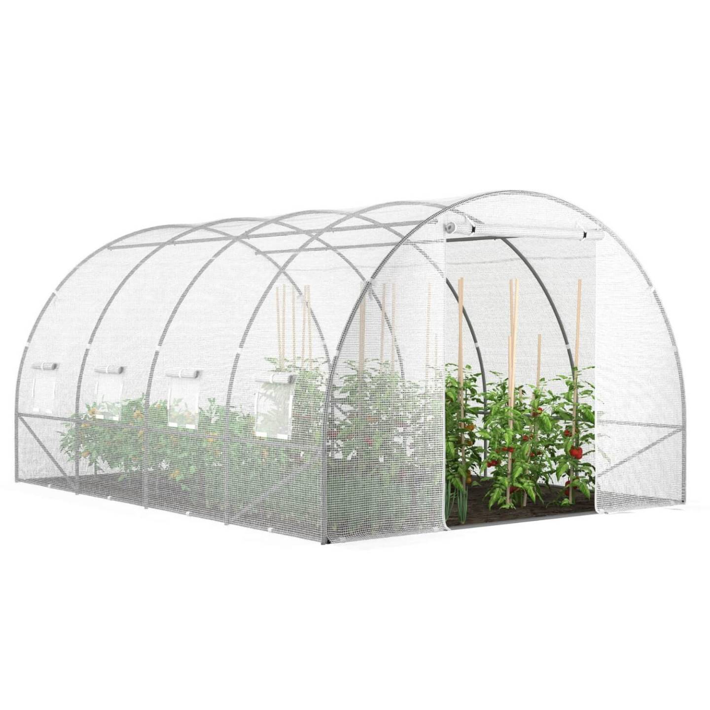 IDMARKET - Bâche de rechange pour serre de jardin tunnel 12m² 4 x 3 x 2 m anti-UV avec porte et fenêtres ZEBRA blanche - Image 3