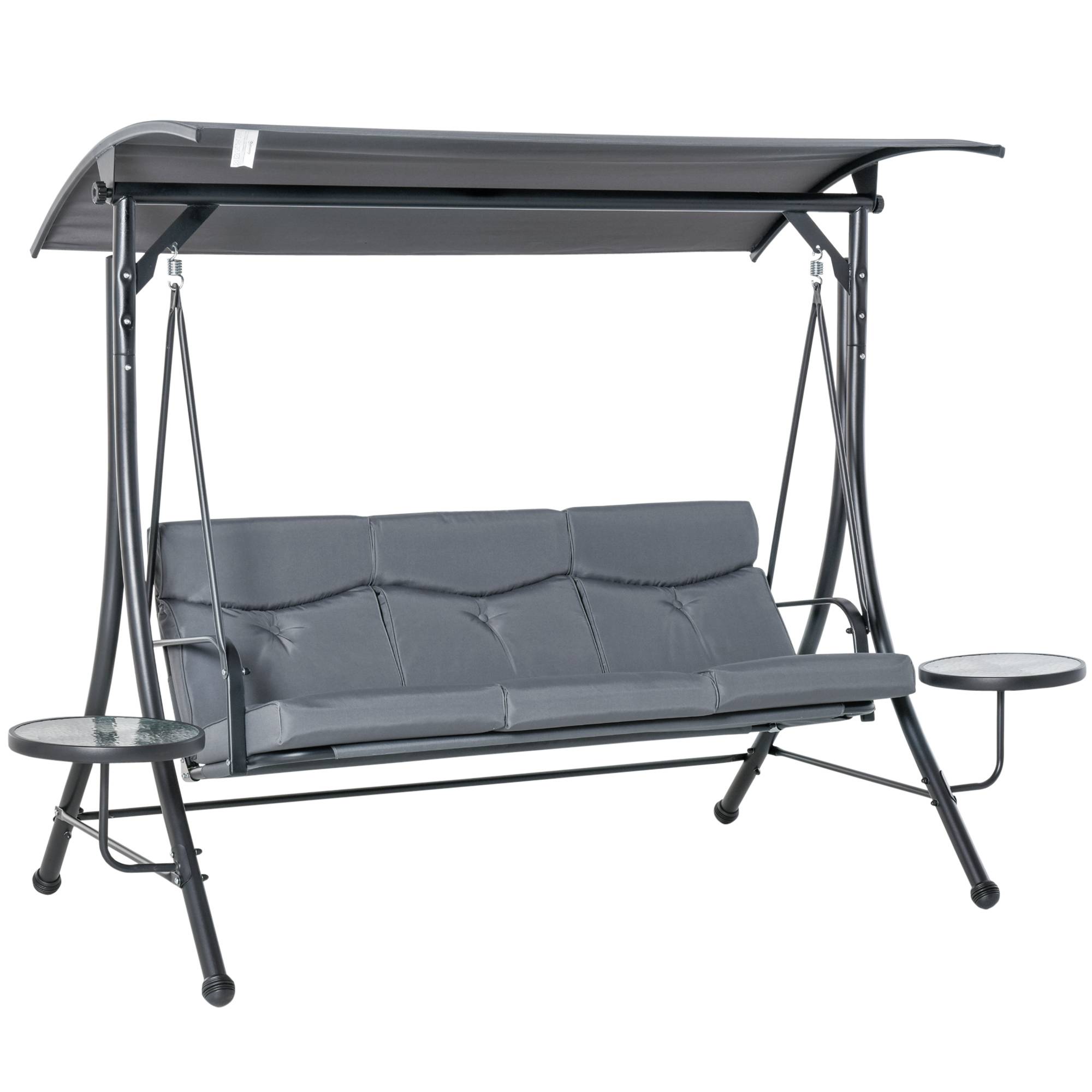 Outsunny - Balancelle de jardin 3 places grand confort toit inclinaison réglable épais coussins amovibles 2 tablettes polyester métal époxy gris - Outsunny - Imagen 1