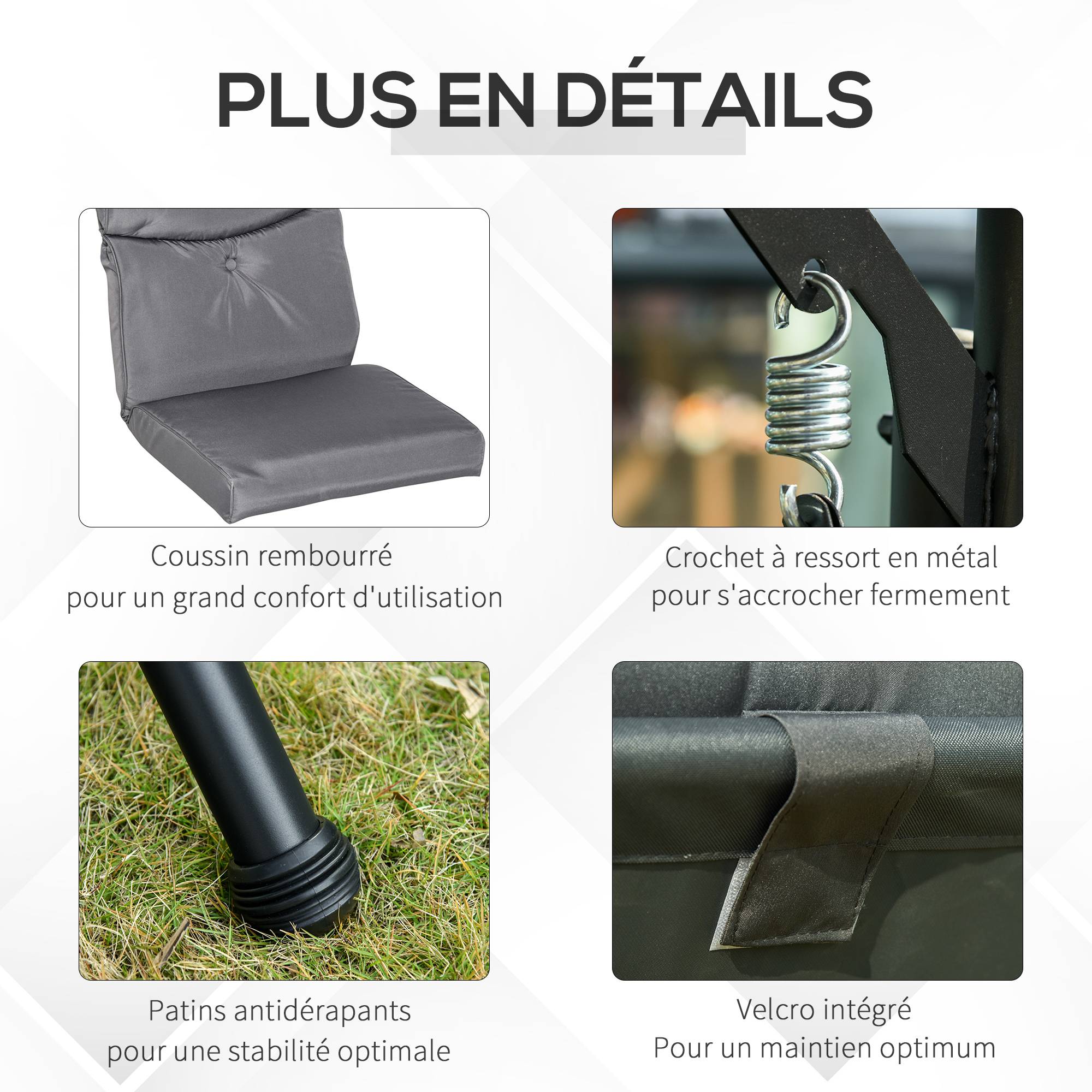 Outsunny - Balancelle de jardin 3 places grand confort toit inclinaison réglable épais coussins amovibles 2 tablettes polyester métal époxy gris - Outsunny - Imagen 4