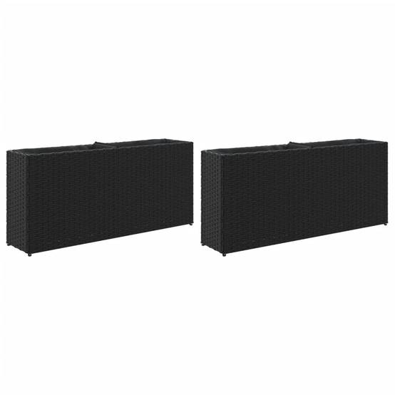 2 pcs Jardinière | Pot de fleurs | Cache-pot | Bac à fleurss avec 2 pots noir 90x20x40 cm résine tressée - Image 1