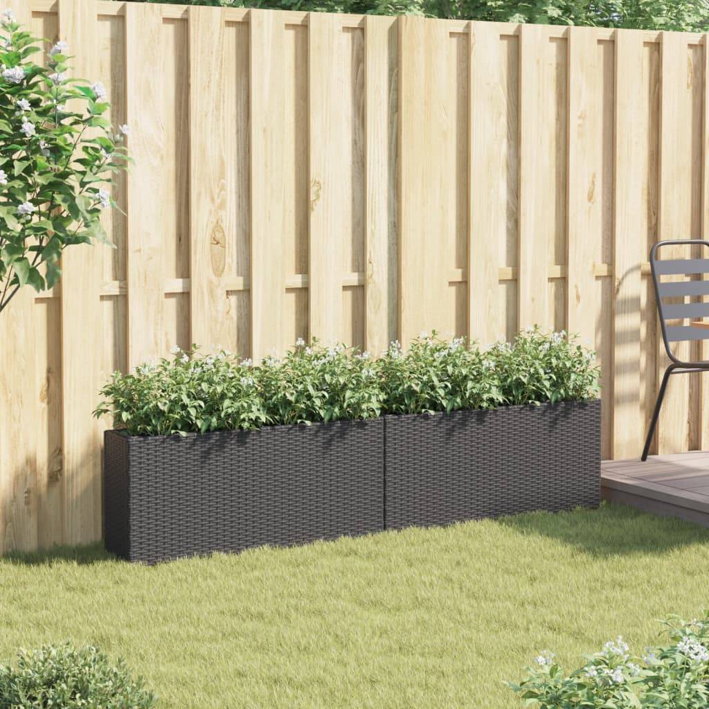 2 pcs Jardinière | Pot de fleurs | Cache-pot | Bac à fleurss avec 2 pots noir 90x20x40 cm résine tressée - Image 3