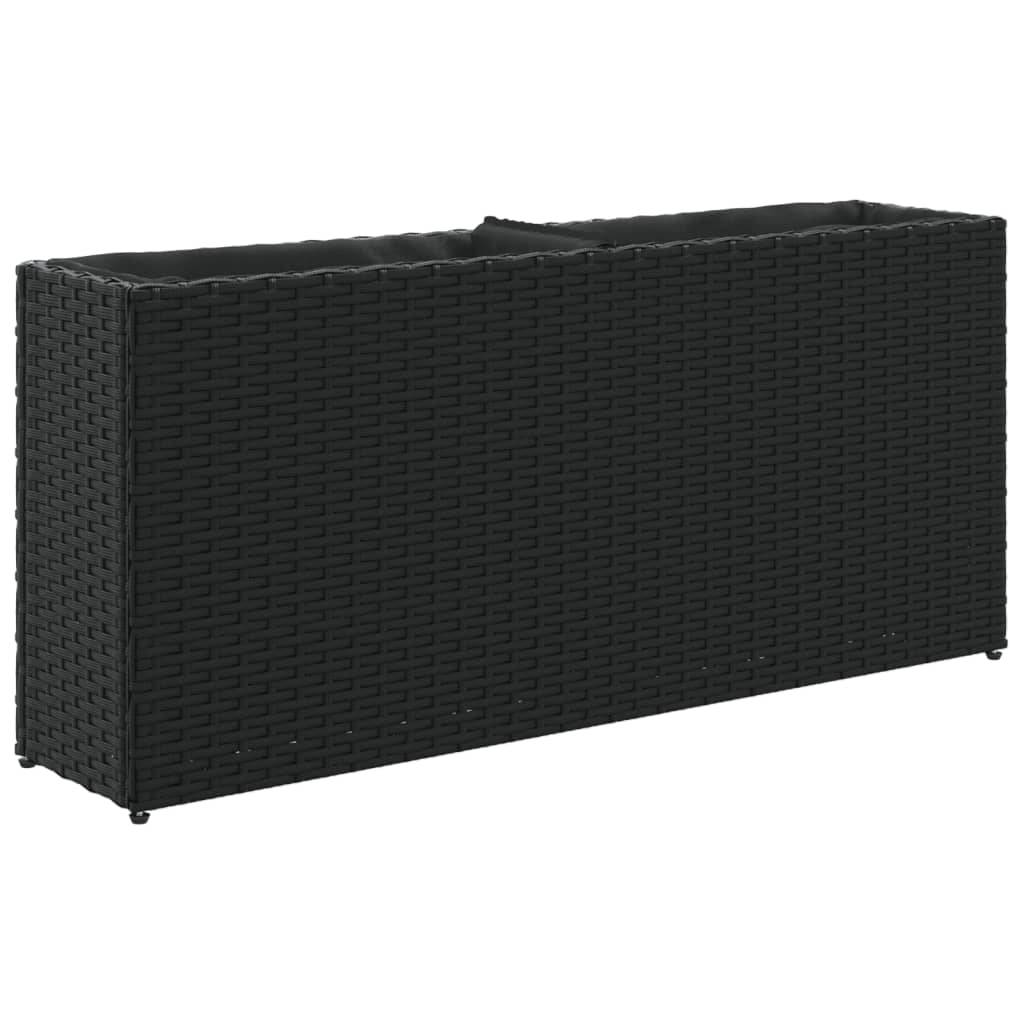 2 pcs Jardinière | Pot de fleurs | Cache-pot | Bac à fleurss avec 2 pots noir 90x20x40 cm résine tressée - Image 5
