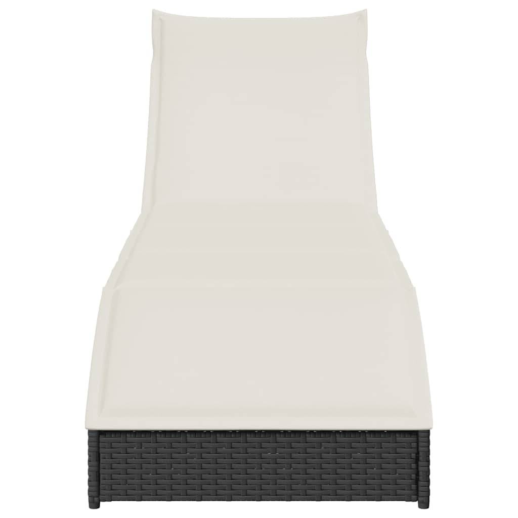 Chaise longue | Transat | Bain de soleil pliante coussin et rangement noir résine tressée - Image 5