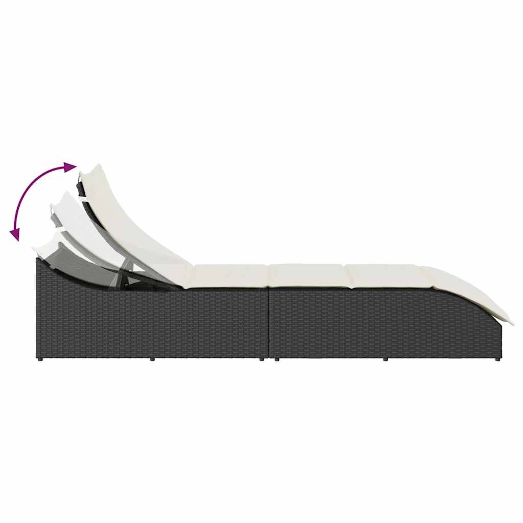 Chaise longue | Transat | Bain de soleil pliante coussin et rangement noir résine tressée - Image 8