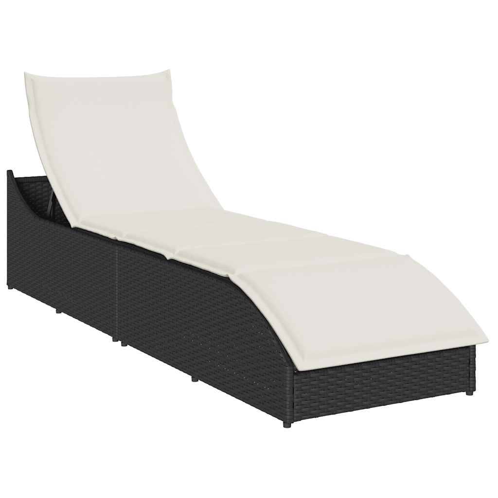 Chaise longue | Transat | Bain de soleil pliante coussin et rangement noir résine tressée - Image 2