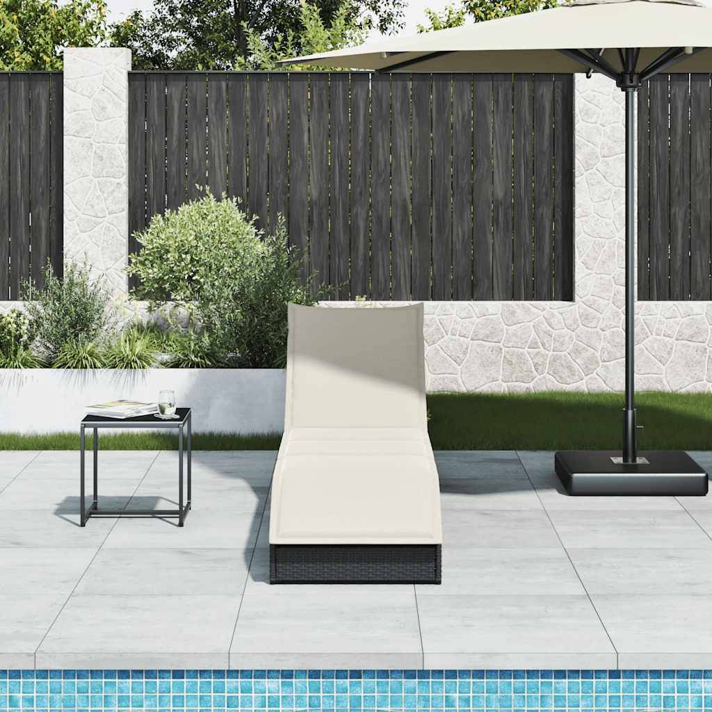 Chaise longue | Transat | Bain de soleil pliante coussin et rangement noir résine tressée - Image 3