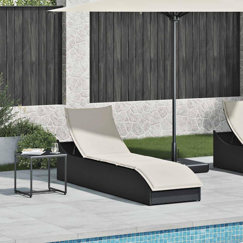 Chaise longue | Transat | Bain de soleil pliante coussin et rangement noir résine tressée - Image 1