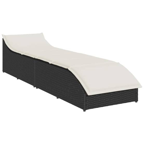 Chaise longue | Transat | Bain de soleil pliante coussin et rangement noir résine tressée - Image 4