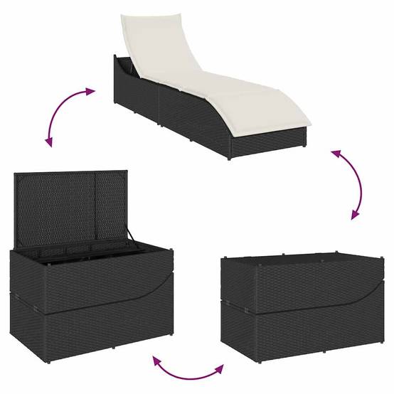Chaise longue | Transat | Bain de soleil pliante coussin et rangement noir résine tressée - Image 9