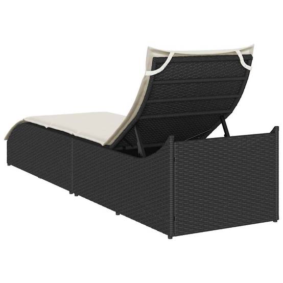 Chaise longue | Transat | Bain de soleil pliante coussin et rangement noir résine tressée - Image 7