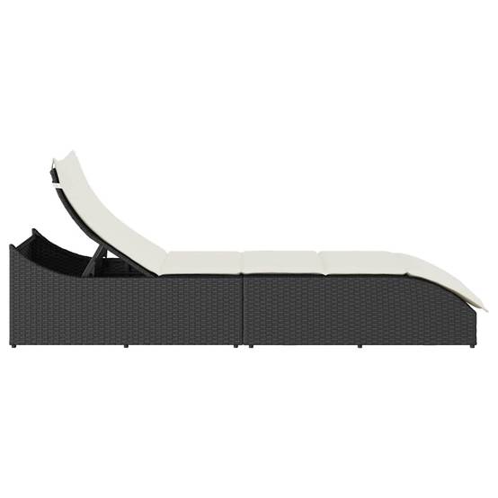 Chaise longue | Transat | Bain de soleil pliante coussin et rangement noir résine tressée - Image 6