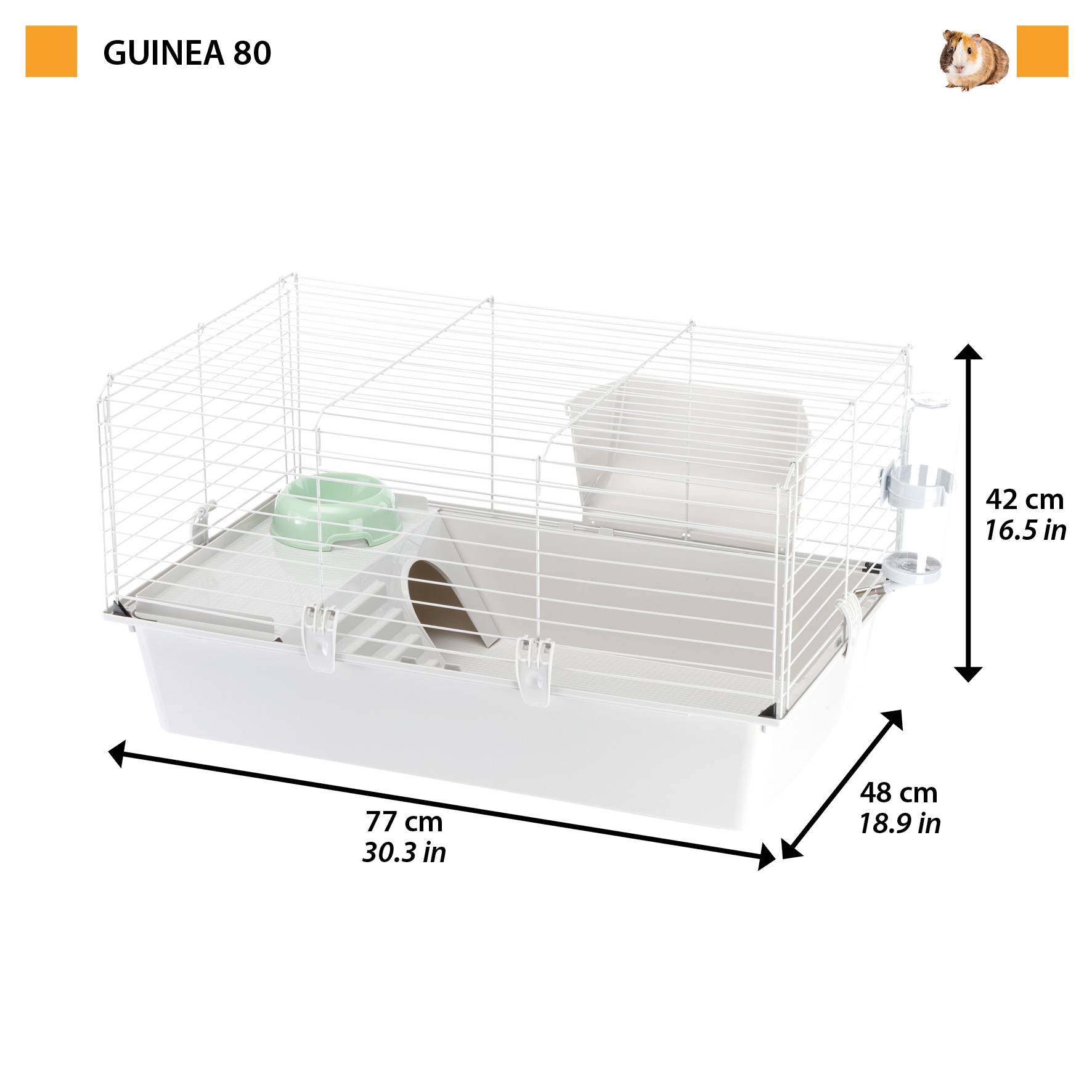 Ferplast - Cage spacieuse pour cochons d'inde CAVIE 80, système de fermeture sécurité, accessoires inclus, en métal vernis gris et plastique - Imagen 2