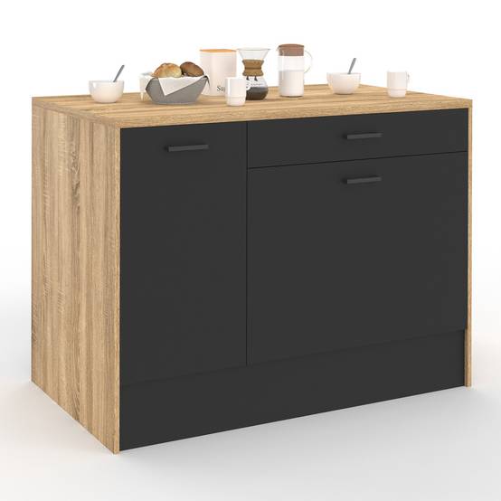 Ilot central LIO 120 cm maxi capacité de rangement bois et noir - Image 4
