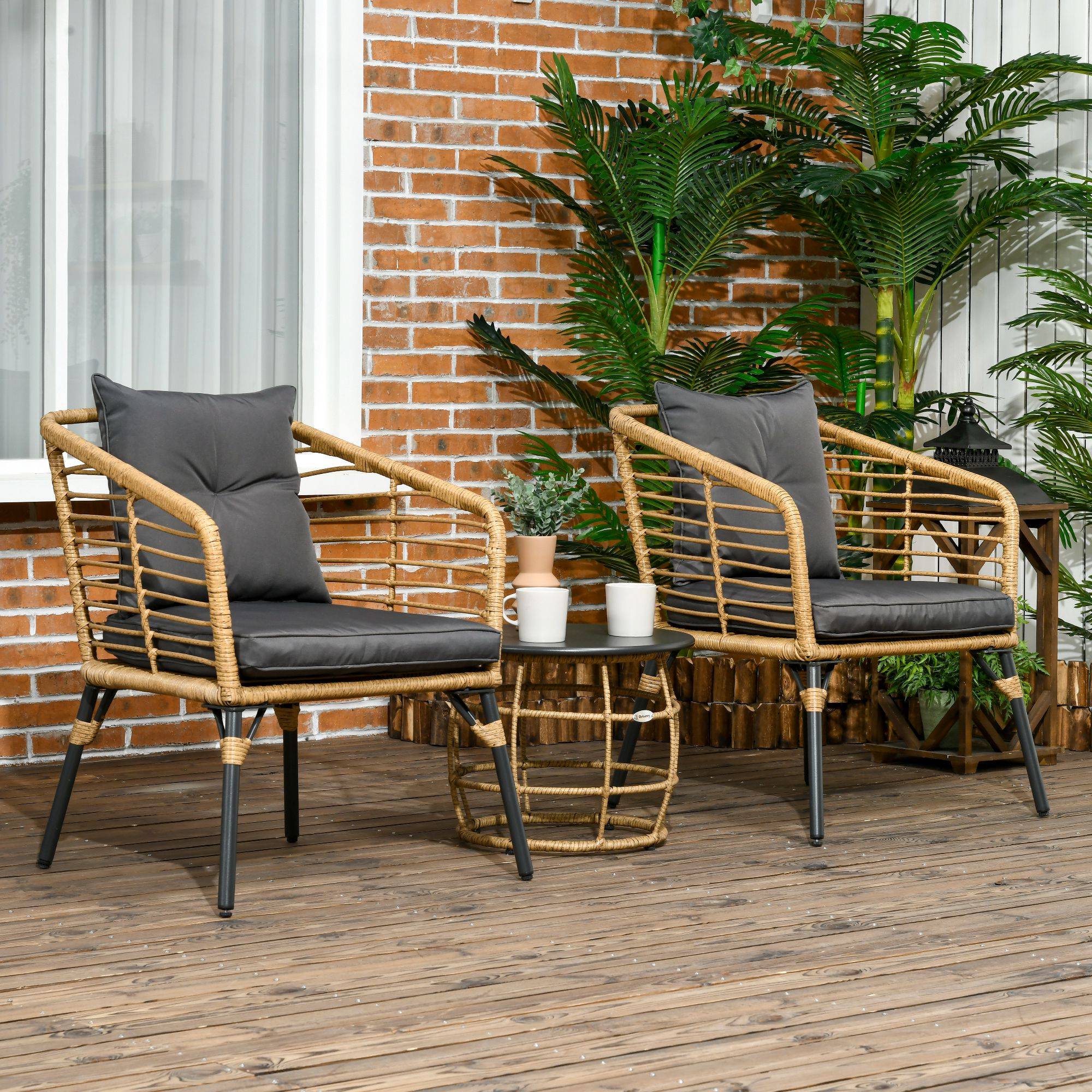 ComfortXL - Ensemble bistro de jardin 3 pièces en résine tressée sable gris foncé 2 fauteuils et table pour terrasse - Image 1