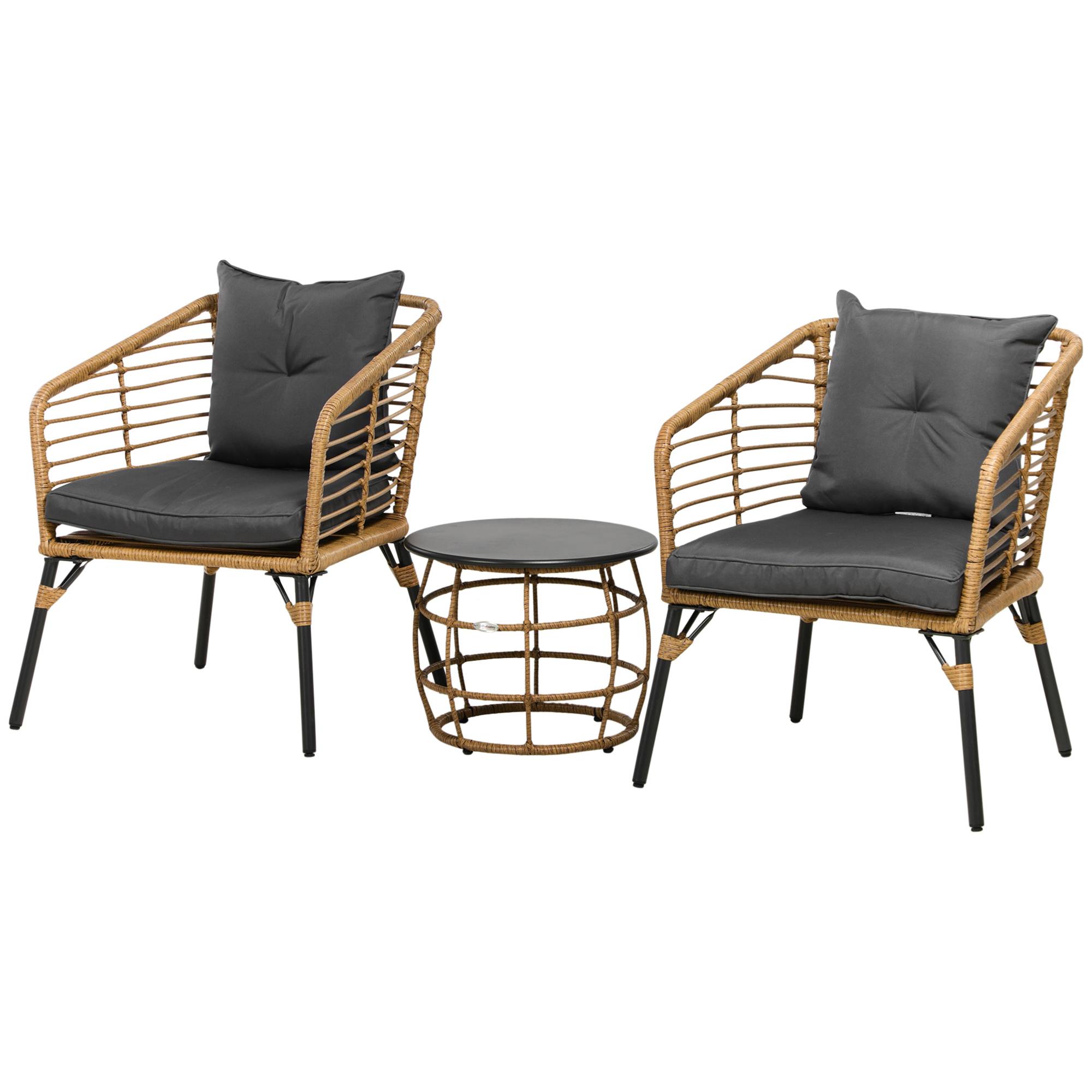 ComfortXL - Ensemble bistro de jardin 3 pièces en résine tressée sable gris foncé 2 fauteuils et table pour terrasse - Image 2