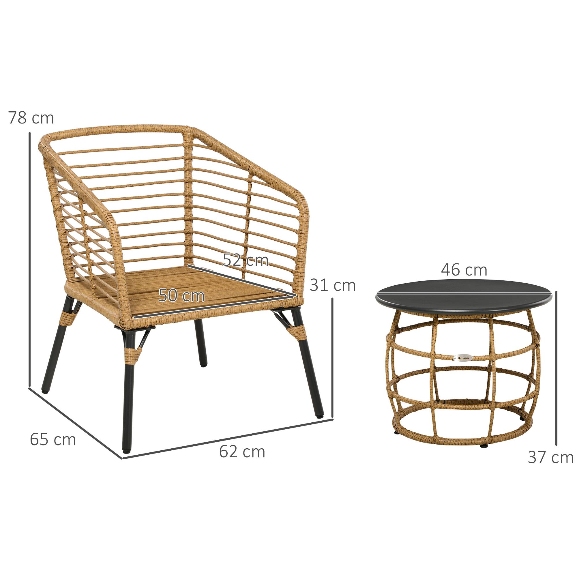 ComfortXL - Ensemble bistro de jardin 3 pièces en résine tressée sable gris foncé 2 fauteuils et table pour terrasse - Image 3