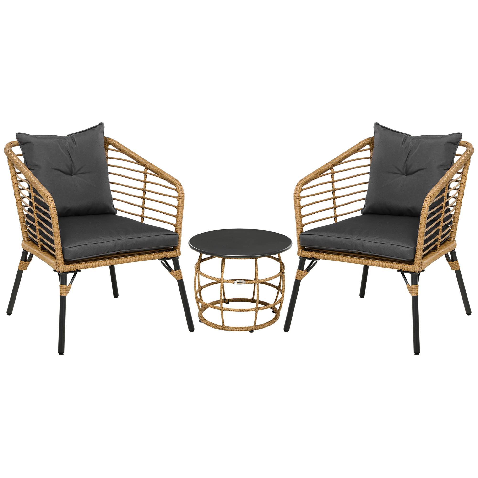 ComfortXL - Ensemble bistro de jardin 3 pièces en résine tressée sable gris foncé 2 fauteuils et table pour terrasse - Image 10