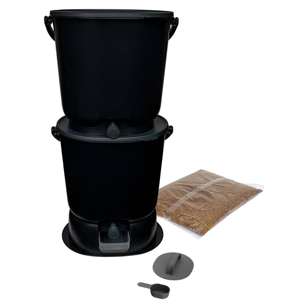 Lot 2 Composteurs Bokashi en Plastique recyclé, noir, 15,3l+ 1 kg d'activateur - Imagen 1