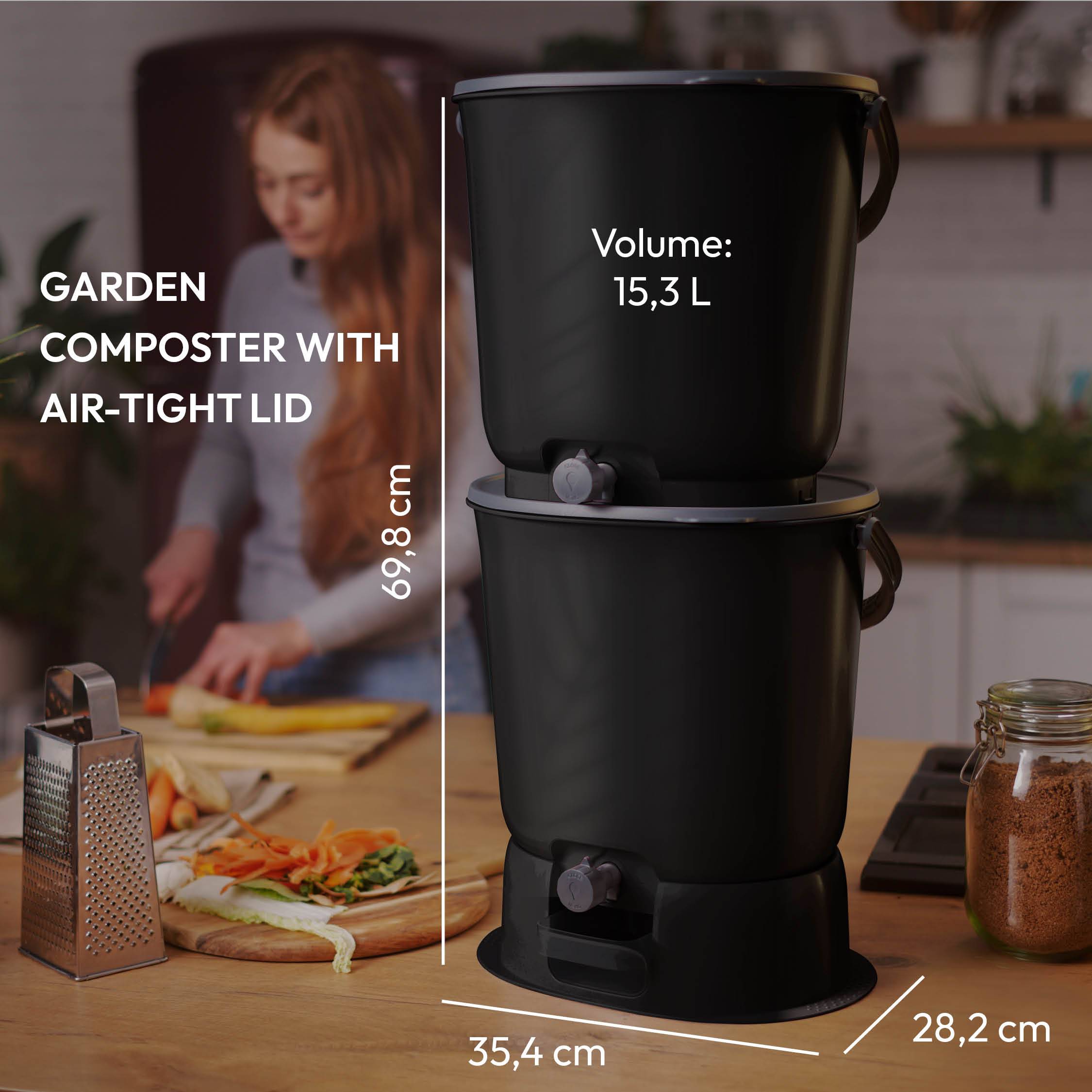 Lot 2 Composteurs Bokashi en Plastique recyclé, noir, 15,3l+ 1 kg d'activateur - Imagen 2