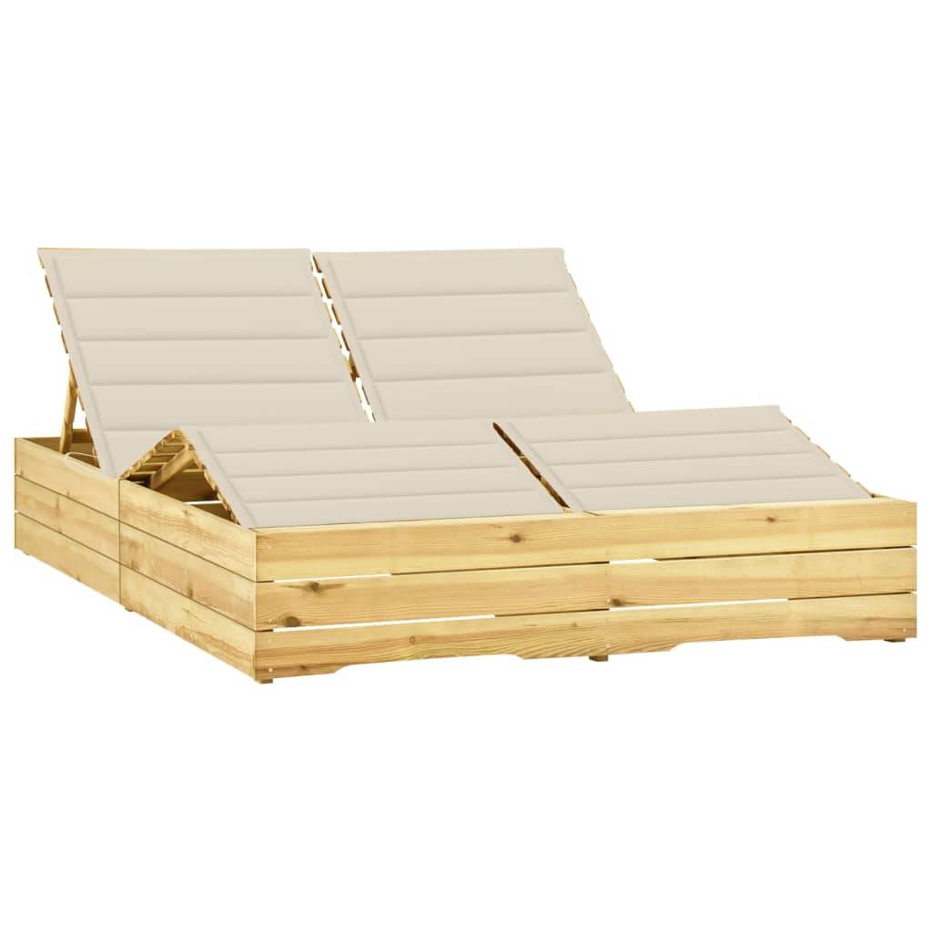 Helloshop26 - Transat chaise longue bain de soleil lit de jardin terrasse meuble d'extérieur double et coussins crème bois de pin imprégné - Imagen 1