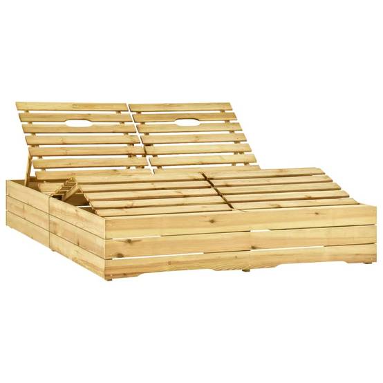 Helloshop26 - Transat chaise longue bain de soleil lit de jardin terrasse meuble d'extérieur double et coussins crème bois de pin imprégné - Imagen 2