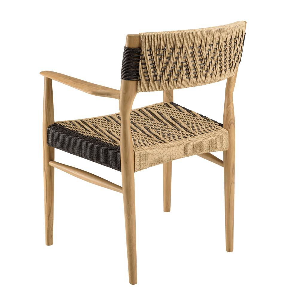 Macabane - VALERIA - Lot de 2 fauteuils jardin en bois teck rotin beige / noir - Imagen 8
