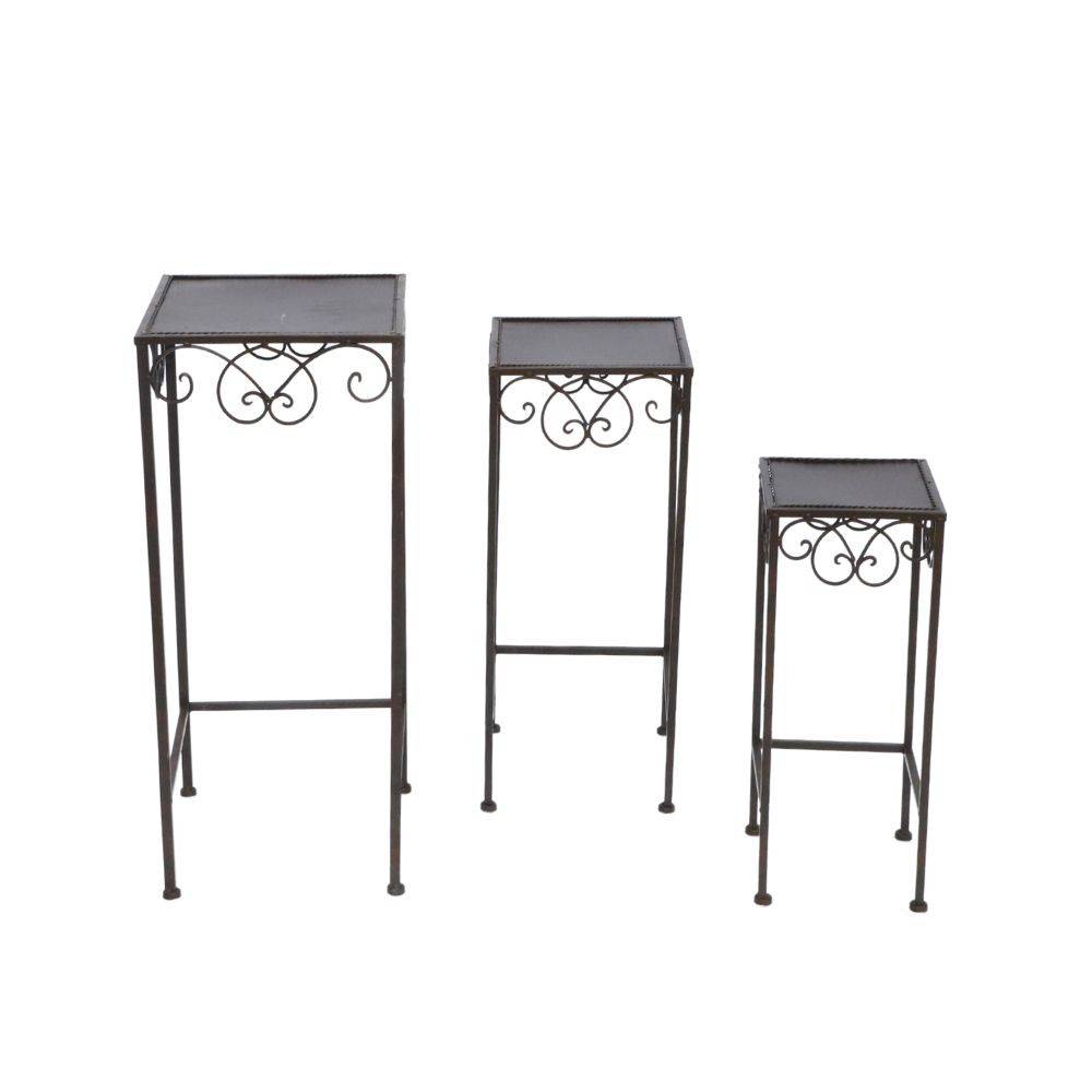 Chemin De Campagne - Set de 3 sellettes carrées en métal marron Ht.30-50-60 cm Chemin de campagne