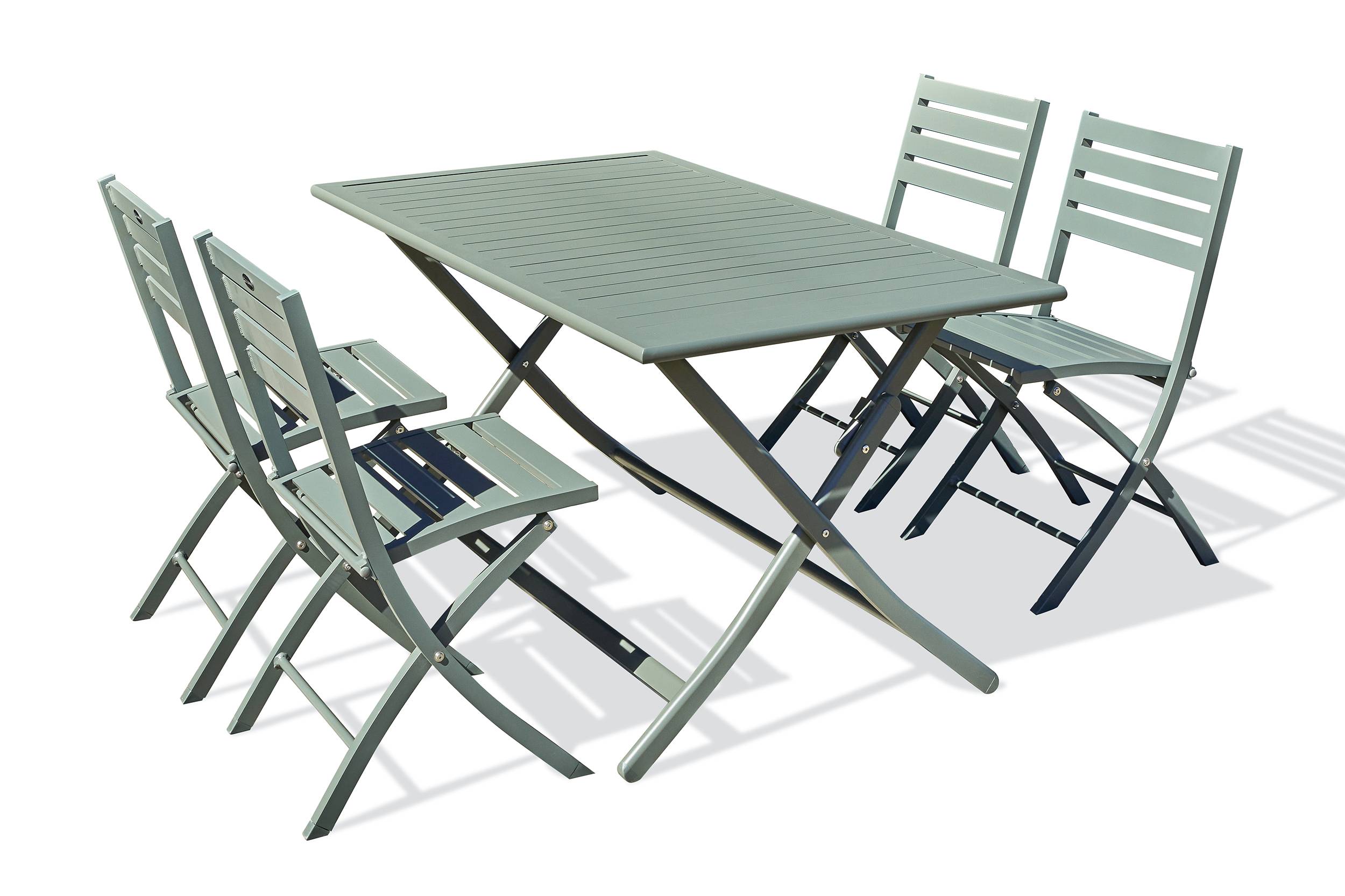 City Garden - Ensemble repas MARIUS 140 cm 4 places en aluminium vert kaki  - CITY GARDEN - Imagen 5