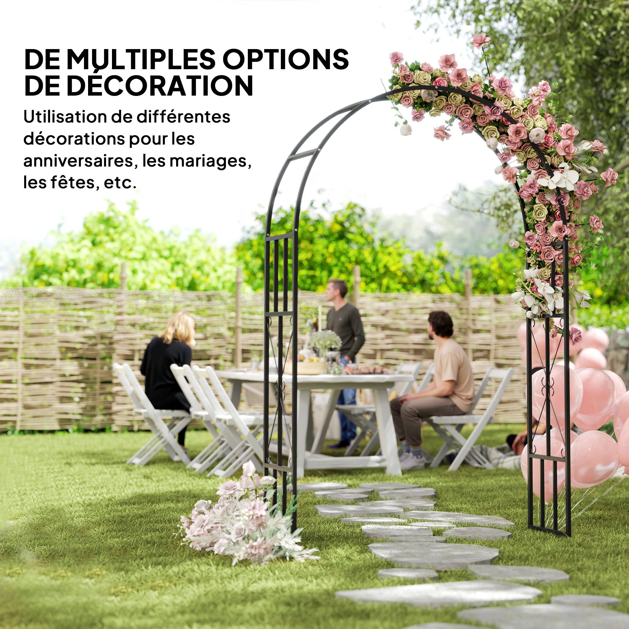 Arche Jardin Acier Plantes Grimpantes Rosiers Décoration Mariage Cérémonie 150x223cm Noir - ComfortXL Outdoor Living - Image 8
