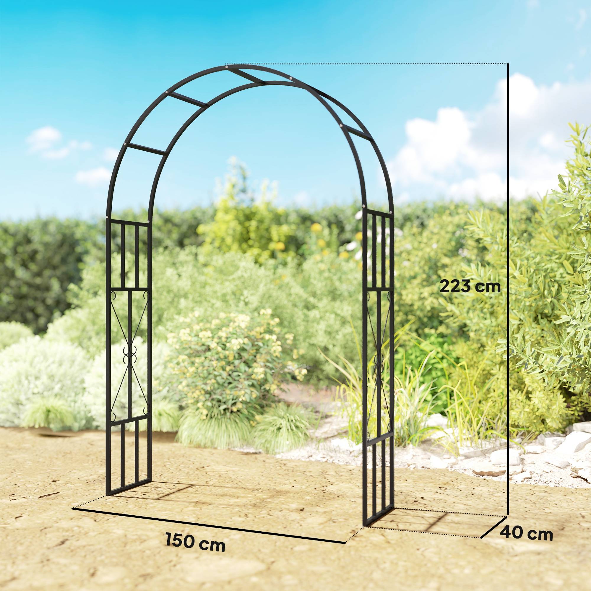 Arche Jardin Acier Plantes Grimpantes Rosiers Décoration Mariage Cérémonie 150x223cm Noir - ComfortXL Outdoor Living - Image 5