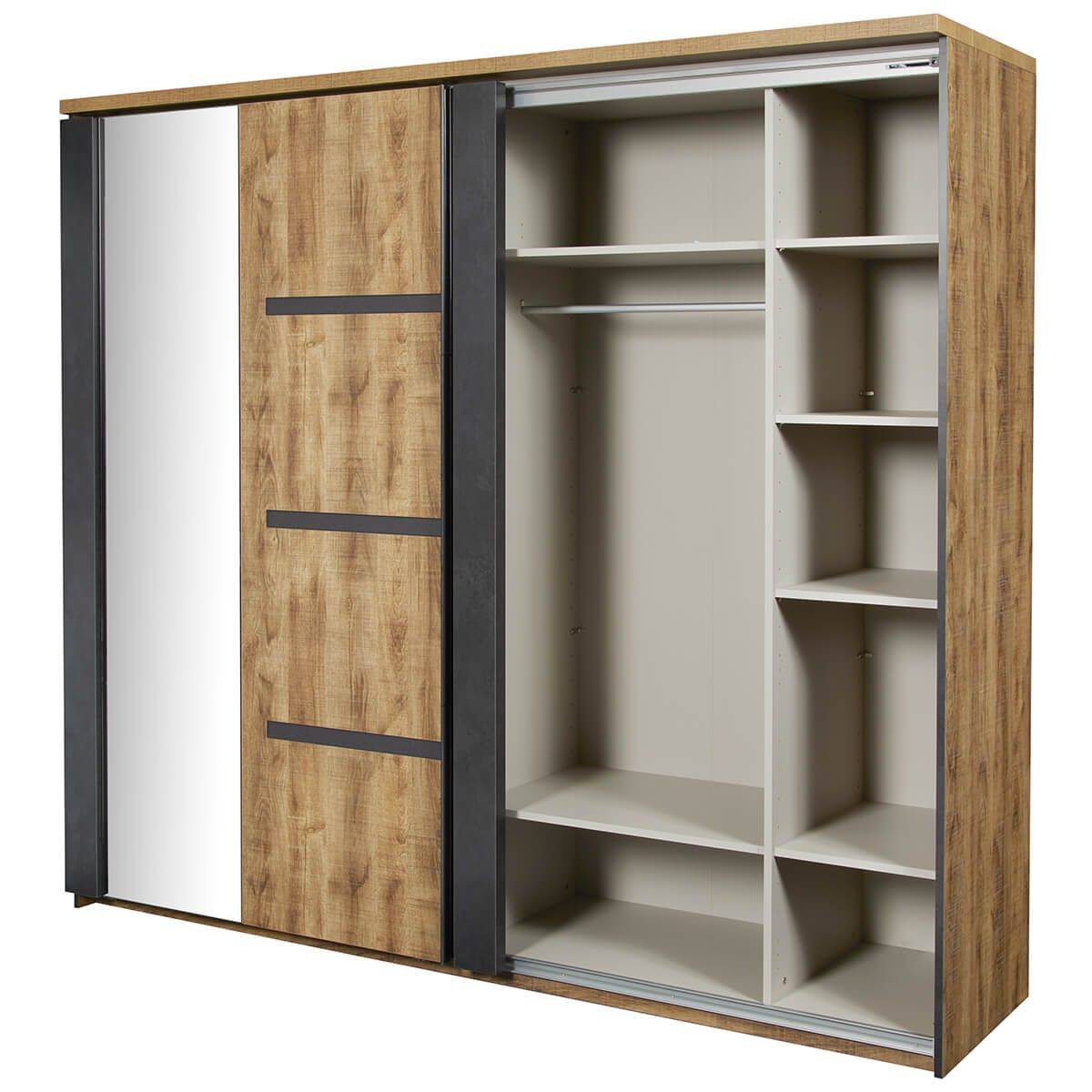 ALTOBUY - Armoire portes coulissantes 245cm aspect chêne artisan et graphite - ANDES - Image 4
