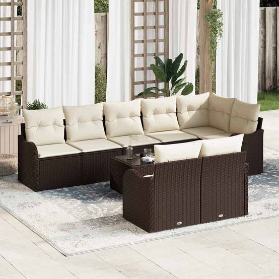 Salon de jardin 8 places en polyrotin modulable avec table basse pour grande terrasse Marron – ComfortXL Outdoor Living - Image 1