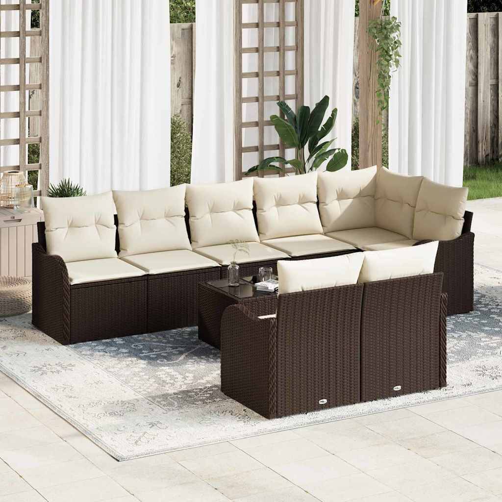 Salon de jardin 8 places en polyrotin modulable avec table basse pour grande terrasse Marron – ComfortXL Outdoor Living - Image 1