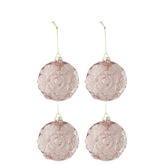 Boite de 4 boules de Noël en verre rose 10x10x10 cm - J-Line