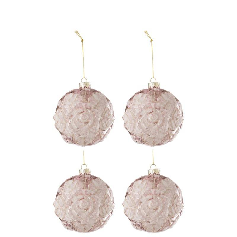 Boite de 4 boules de Noël en verre rose 10x10x10 cm - J-Line