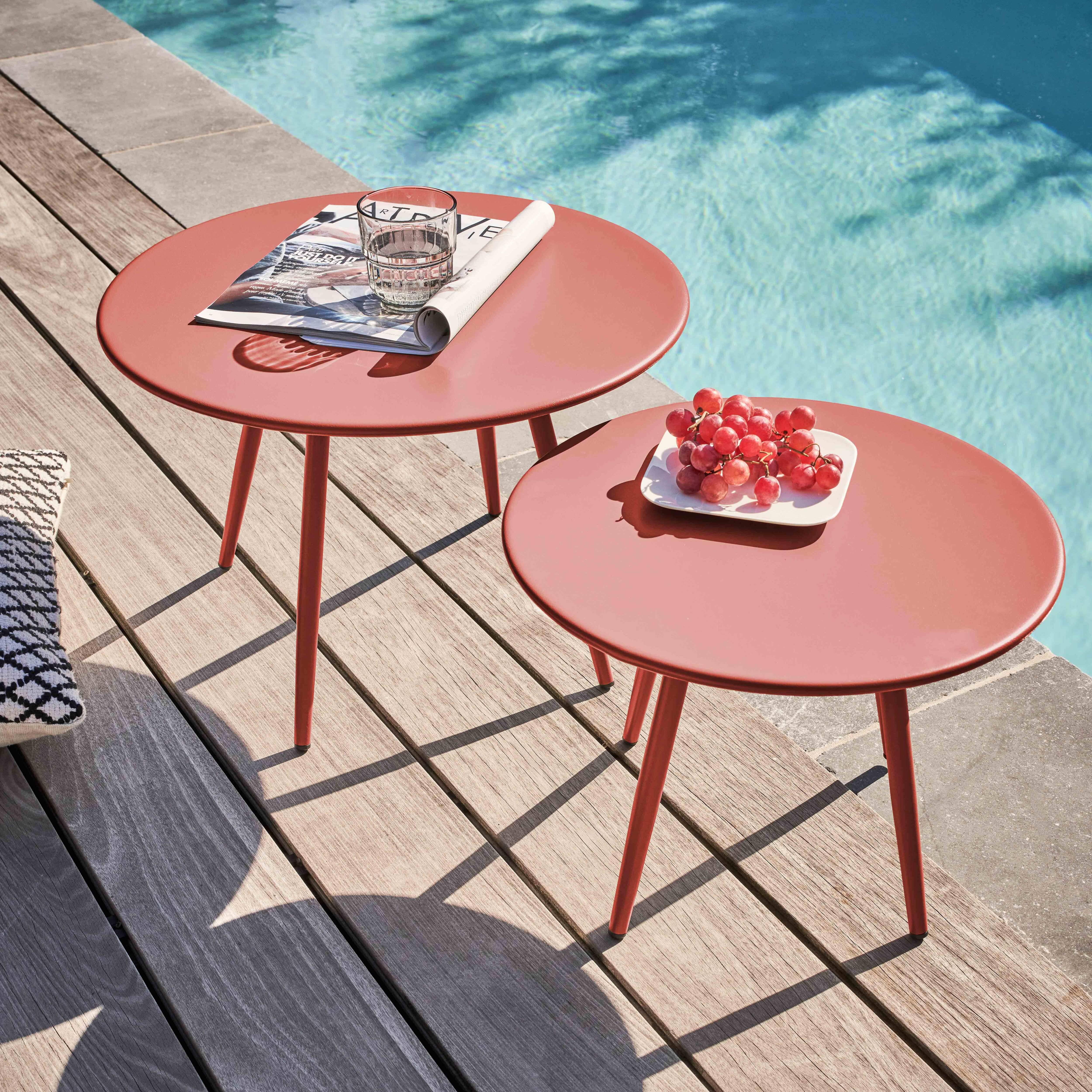 Oviala - Table basse de jardin ronde en métal argile 40 cm Palavas - Oviala - Imagen 3