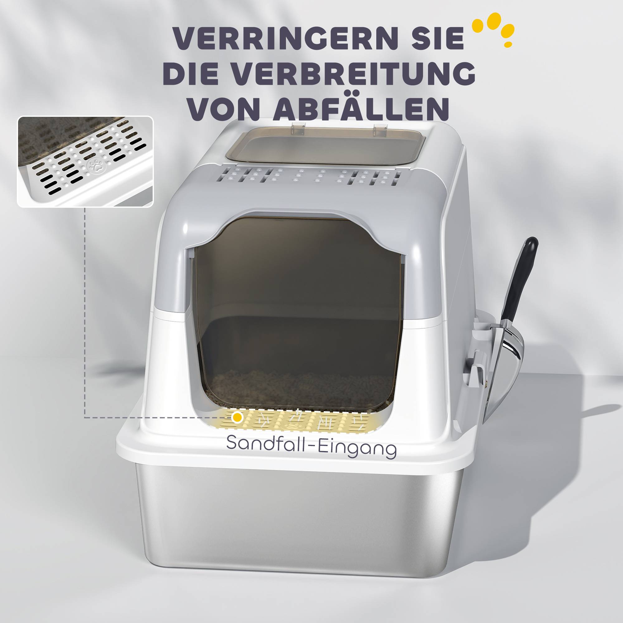 Maison de toilette Acier Inoxydable chats Sortie par le haut 60x40x41cm Blanc - ComfortXL Outdoor Living - Image 8