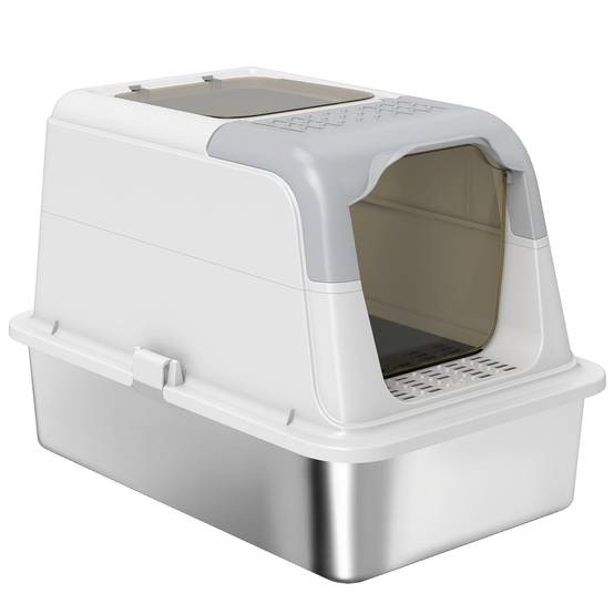 Maison de toilette Acier Inoxydable chats Sortie par le haut 60x40x41cm Blanc - ComfortXL Outdoor Living - Image 2