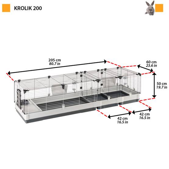 Ferplast - FERPLAST - Cage Cochon d'Inde - Cage Lapin - Maison Lapin - Clapier Lapin - accessoires inclus - Ouvrant et modulable 205 x 60 x h 50 CM - Krolik 200 - Imagen 2